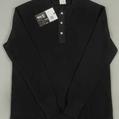 Loop & Weft Fine Aran Honeycomb Henley Neck Thermal Royal Black