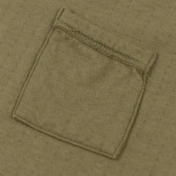 Loop & Weft Dual Layered Knit Raw Edge Pocket Crewneck T-Shirt Army Olive