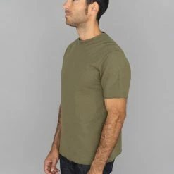 NEW ARRIVALS Loop & Weft Dual Layered Knit Raw Edge Crewneck T-Shirt Army Olive