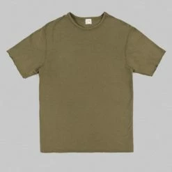 NEW ARRIVALS Loop & Weft Dual Layered Knit Raw Edge Crewneck T-Shirt Army Olive