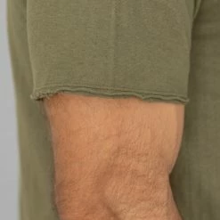 NEW ARRIVALS Loop & Weft Dual Layered Knit Raw Edge Crewneck T-Shirt Army Olive