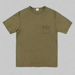 Loop & Weft Dual Layered Knit Raw Edge Pocket Crewneck T-Shirt Army Olive