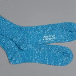 Nishiguchi Kutsushita Hemp Cotton Ribbed Socks Ocean Blue