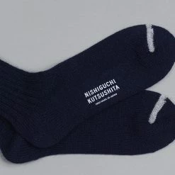 Nishiguchi Kutsushita Wool Ribbed Socks Navy