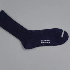 Nishiguchi Kutsushita Wool Ribbed Socks Navy