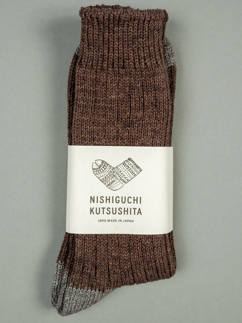 Nishiguchi Kutsushita Recycled Cotton Ribbed Socks Brown 3 Nishiguchi Kutsushita Recycled Cotton Ribbed Socks Brown