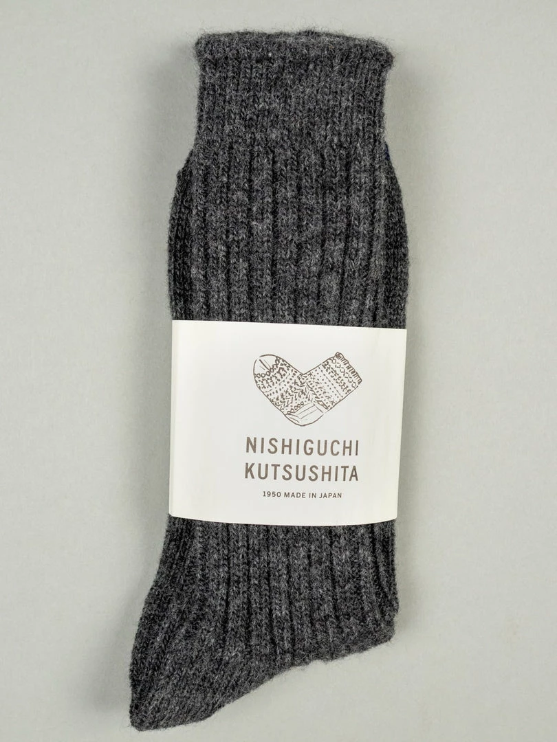 Nishiguchi Kutsushita Wool Ribbed Socks Charcoal 3 Nishiguchi Kutsushita Wool Ribbed Socks Charcoal