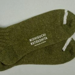 Nishiguchi Kutsushita Wool Ribbed Socks Khaki 20 Nishiguchi Kutsushita Wool Ribbed Socks Khaki
