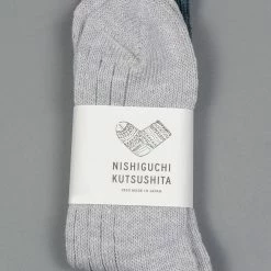 Nishiguchi Kutsushita Wool Cotton Slab Socks Jungle Green