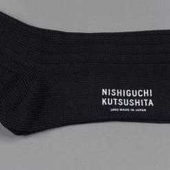 Nishiguchi Kutsushita Egyptian Cotton Ribbed Socks Black