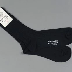 Nishiguchi Kutsushita Egyptian Cotton Ribbed Socks Black