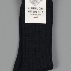 Nishiguchi Kutsushita Egyptian Cotton Ribbed Socks Black