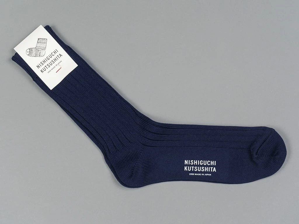 Nishiguchi Kutsushita Egyptian Cotton Ribbed Navy 8 Nishiguchi Kutsushita Egyptian Cotton Ribbed Navy