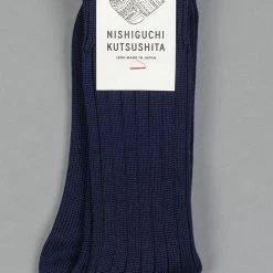 Nishiguchi Kutsushita Egyptian Cotton Ribbed Navy
