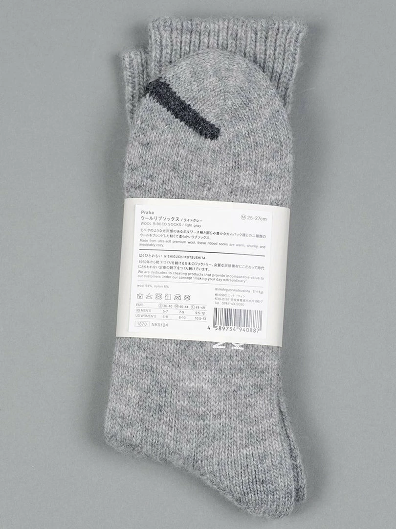 Nishiguchi Kutsushita Wool Ribbed Socks Light Grey 4 Nishiguchi Kutsushita Wool Ribbed Socks Light Grey