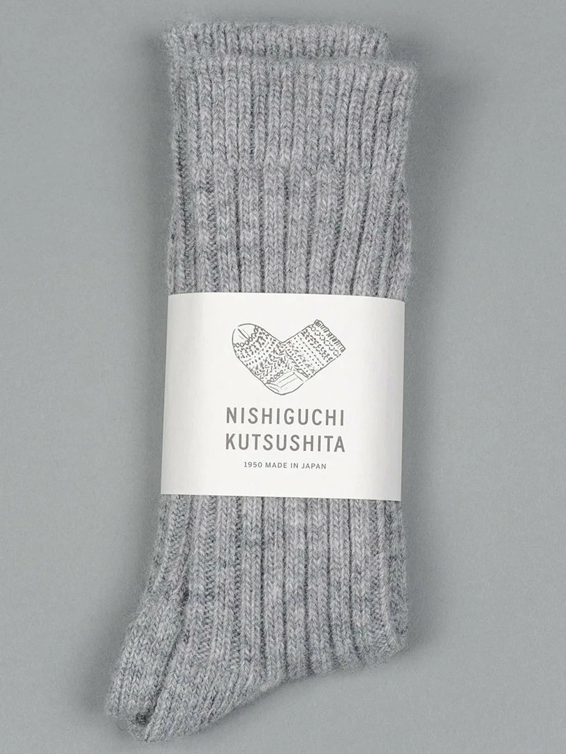 Nishiguchi Kutsushita Wool Ribbed Socks Light Grey 3 Nishiguchi Kutsushita Wool Ribbed Socks Light Grey