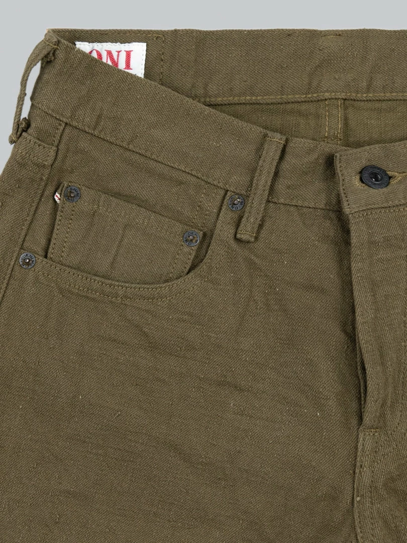 ONI Denim 612-OLOL "Olive Warp And Weft" 12oz Relaxed Tapered Jeans NEW ARRIVALS 12 ONI Denim 612-OLOL "Olive Warp And Weft" 12oz Relaxed Tapered Jeans NEW ARRIVALS