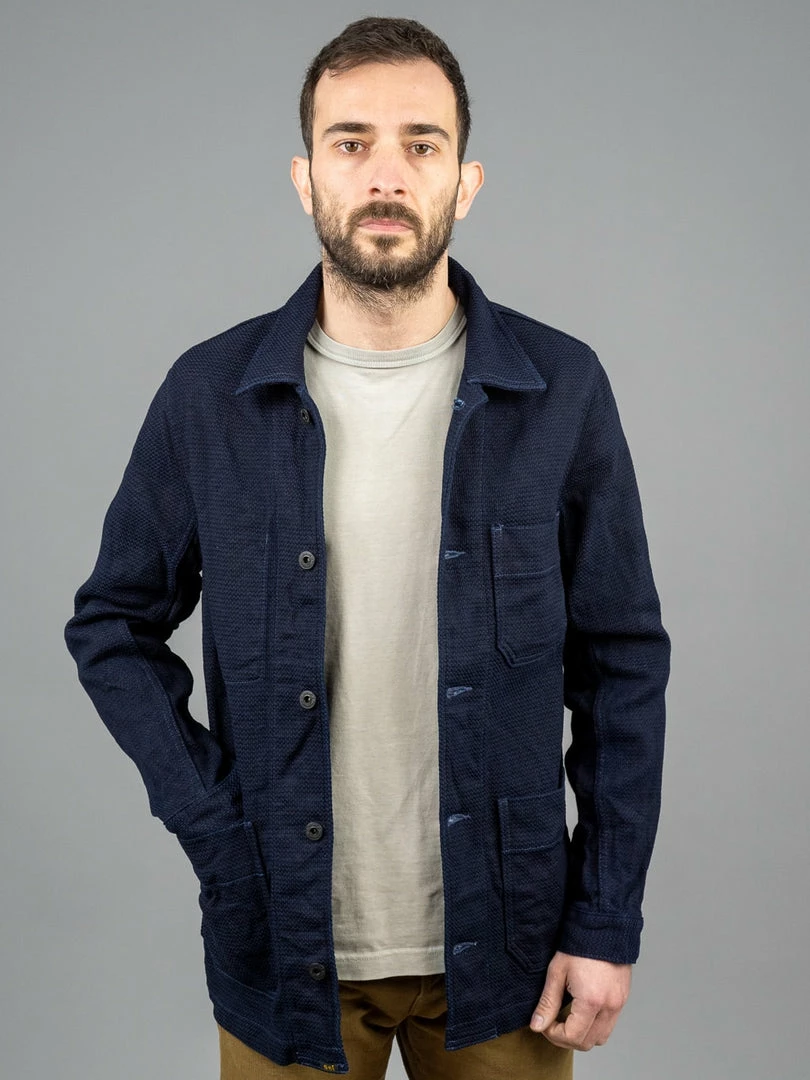 NEW ARRIVALS ONI Denim 03100-ID Sashiko Dobby Coverall Jacket Indigo 3 NEW ARRIVALS ONI Denim 03100-ID Sashiko Dobby Coverall Jacket Indigo