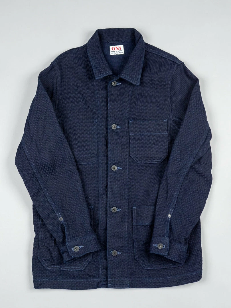 NEW ARRIVALS ONI Denim 03100-ID Sashiko Dobby Coverall Jacket Indigo 11 NEW ARRIVALS ONI Denim 03100-ID Sashiko Dobby Coverall Jacket Indigo