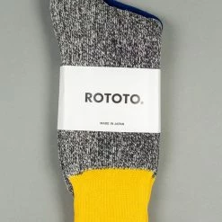 ROTOTO Double Face Crew Socks "Silk & Cotton" Yellow/Charcoal
