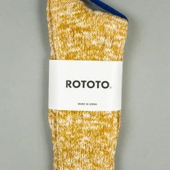 ROTOTO Low Gauge Slub Crew Socks Mustard