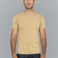 NEW ARRIVALS Samurai Jeans SJST22-RIM Loopwheel Ripened Cotton Solid Tee Beige