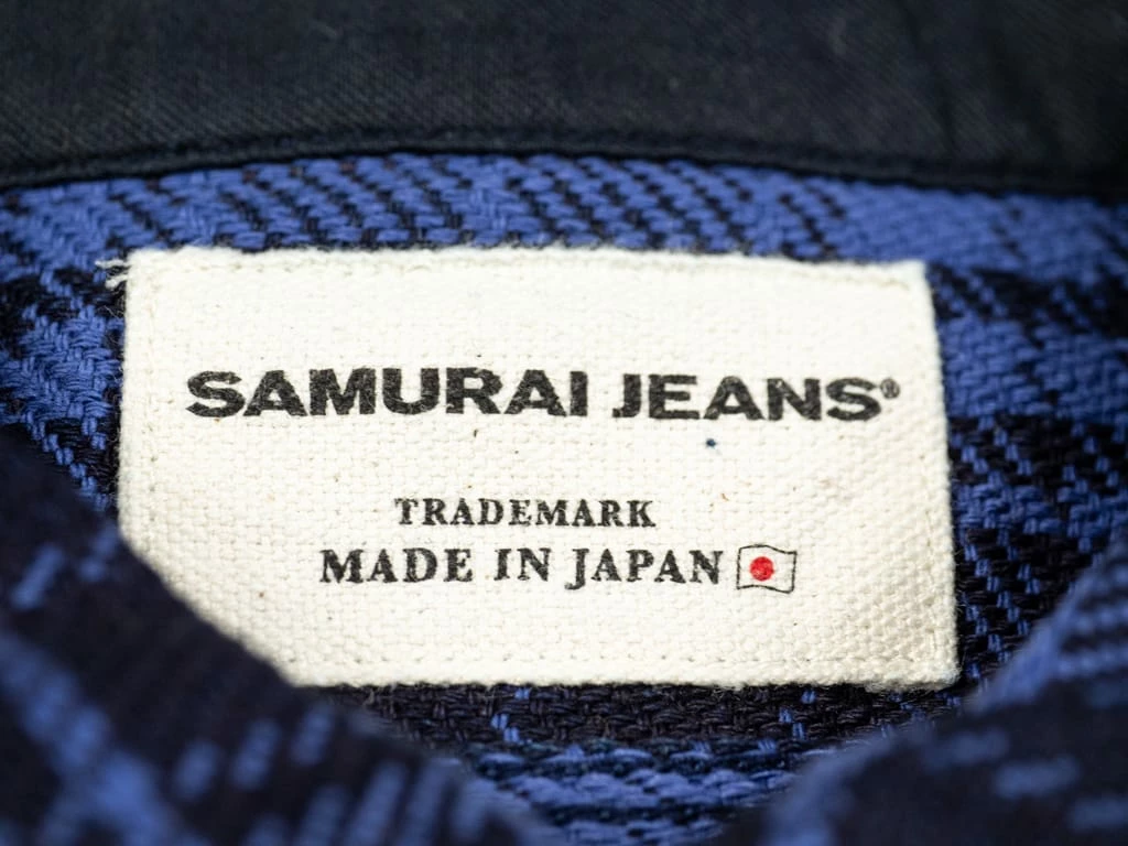 Samurai Jeans SIN21-01-OVS Rope Dyed Indigo Heavy Flannel Shirt Purple 35 Samurai Jeans SIN21-01-OVS Rope Dyed Indigo Heavy Flannel Shirt Purple