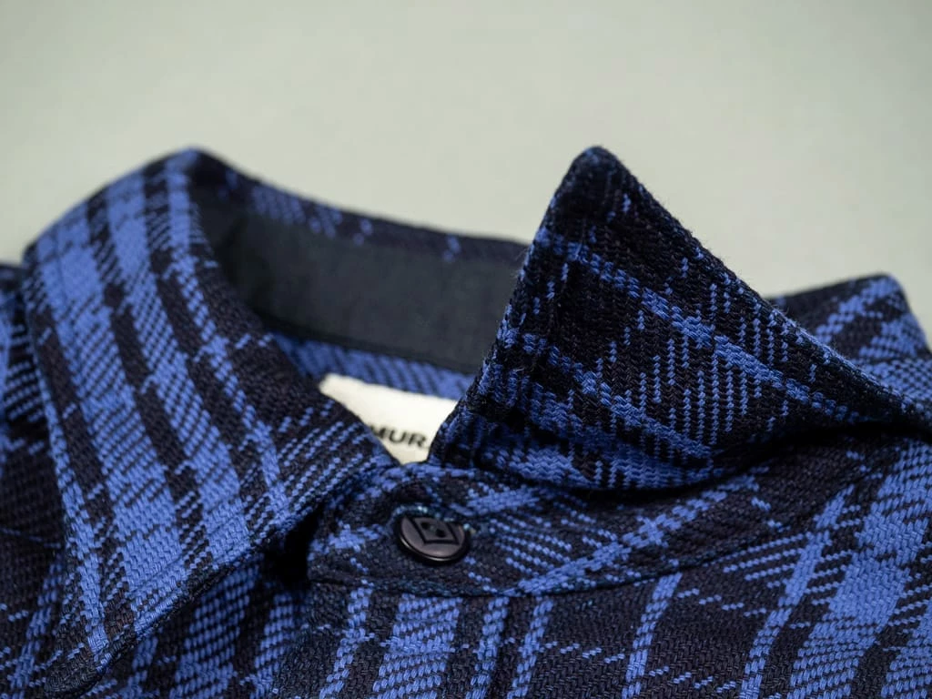 Samurai Jeans SIN21-01-OVS Rope Dyed Indigo Heavy Flannel Shirt Purple 28 Samurai Jeans SIN21-01-OVS Rope Dyed Indigo Heavy Flannel Shirt Purple