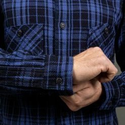 Samurai Jeans SIN21-01-OVS Rope Dyed Indigo Heavy Flannel Shirt Purple 42 Samurai Jeans SIN21-01-OVS Rope Dyed Indigo Heavy Flannel Shirt Purple