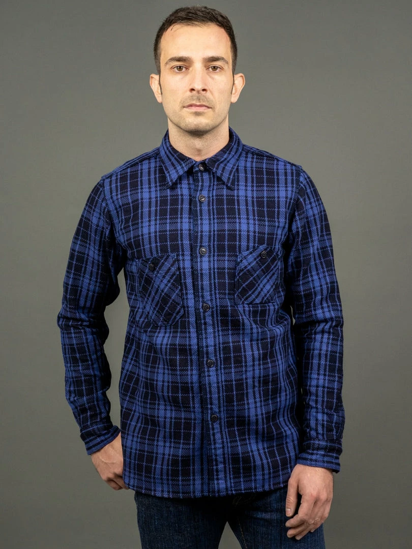 Samurai Jeans SIN21-01-OVS Rope Dyed Indigo Heavy Flannel Shirt Purple 3 Samurai Jeans SIN21-01-OVS Rope Dyed Indigo Heavy Flannel Shirt Purple