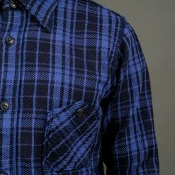 Samurai Jeans SIN21-01-OVS Rope Dyed Indigo Heavy Flannel Shirt Purple 40 Samurai Jeans SIN21-01-OVS Rope Dyed Indigo Heavy Flannel Shirt Purple