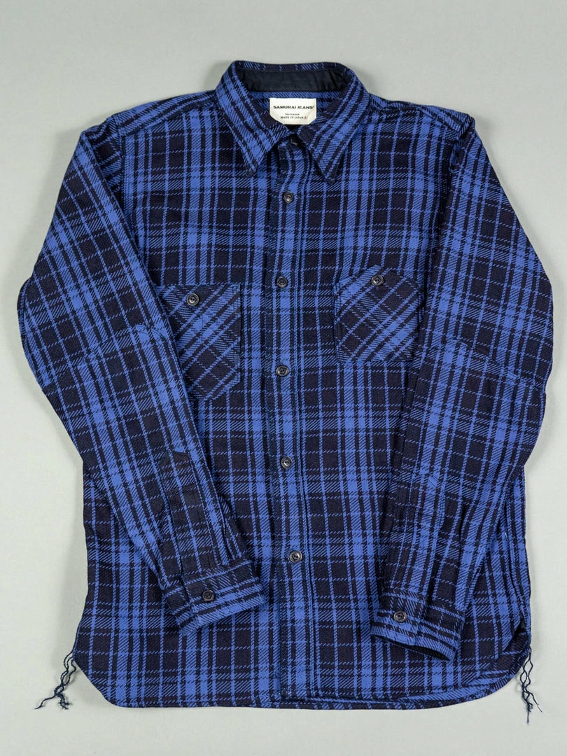 Samurai Jeans SIN21-01-OVS Rope Dyed Indigo Heavy Flannel Shirt Purple 11 Samurai Jeans SIN21-01-OVS Rope Dyed Indigo Heavy Flannel Shirt Purple