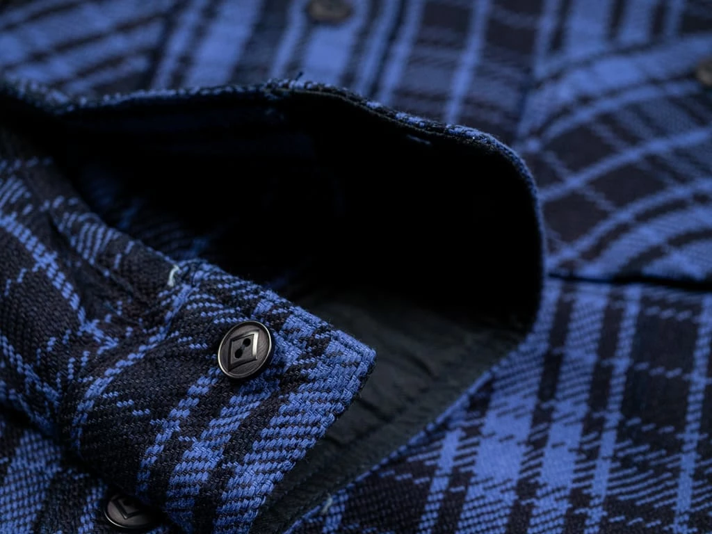 Samurai Jeans SIN21-01-OVS Rope Dyed Indigo Heavy Flannel Shirt Purple 30 Samurai Jeans SIN21-01-OVS Rope Dyed Indigo Heavy Flannel Shirt Purple