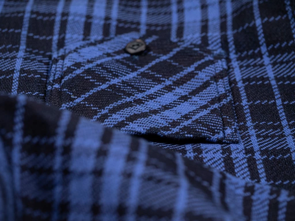 Samurai Jeans SIN21-01-OVS Rope Dyed Indigo Heavy Flannel Shirt Purple 33 Samurai Jeans SIN21-01-OVS Rope Dyed Indigo Heavy Flannel Shirt Purple