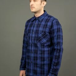 Samurai Jeans SIN21-01-OVS Rope Dyed Indigo Heavy Flannel Shirt Purple 37 Samurai Jeans SIN21-01-OVS Rope Dyed Indigo Heavy Flannel Shirt Purple