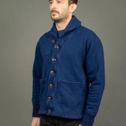 The Strike Gold Indigo Loopwheeled Shawl Collar Cardigan 34 The Strike Gold Indigo Loopwheeled Shawl Collar Cardigan