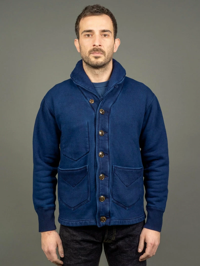 The Strike Gold Indigo Loopwheeled Shawl Collar Cardigan 3 The Strike Gold Indigo Loopwheeled Shawl Collar Cardigan