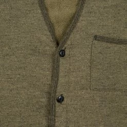 NEW ARRIVALS Loop & Weft Heather Slub Pile Back Hem Ribbed Cardigan Army Olive
