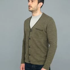 NEW ARRIVALS Loop & Weft Heather Slub Pile Back Hem Ribbed Cardigan Army Olive