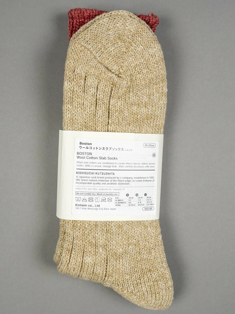 Nishiguchi Kutsushita Wool Cotton Slab Socks Red 4 Nishiguchi Kutsushita Wool Cotton Slab Socks Red