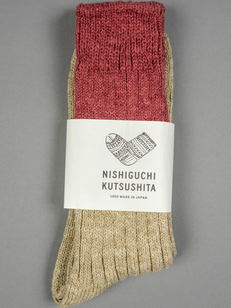 Nishiguchi Kutsushita Wool Cotton Slab Socks Red 3 Nishiguchi Kutsushita Wool Cotton Slab Socks Red