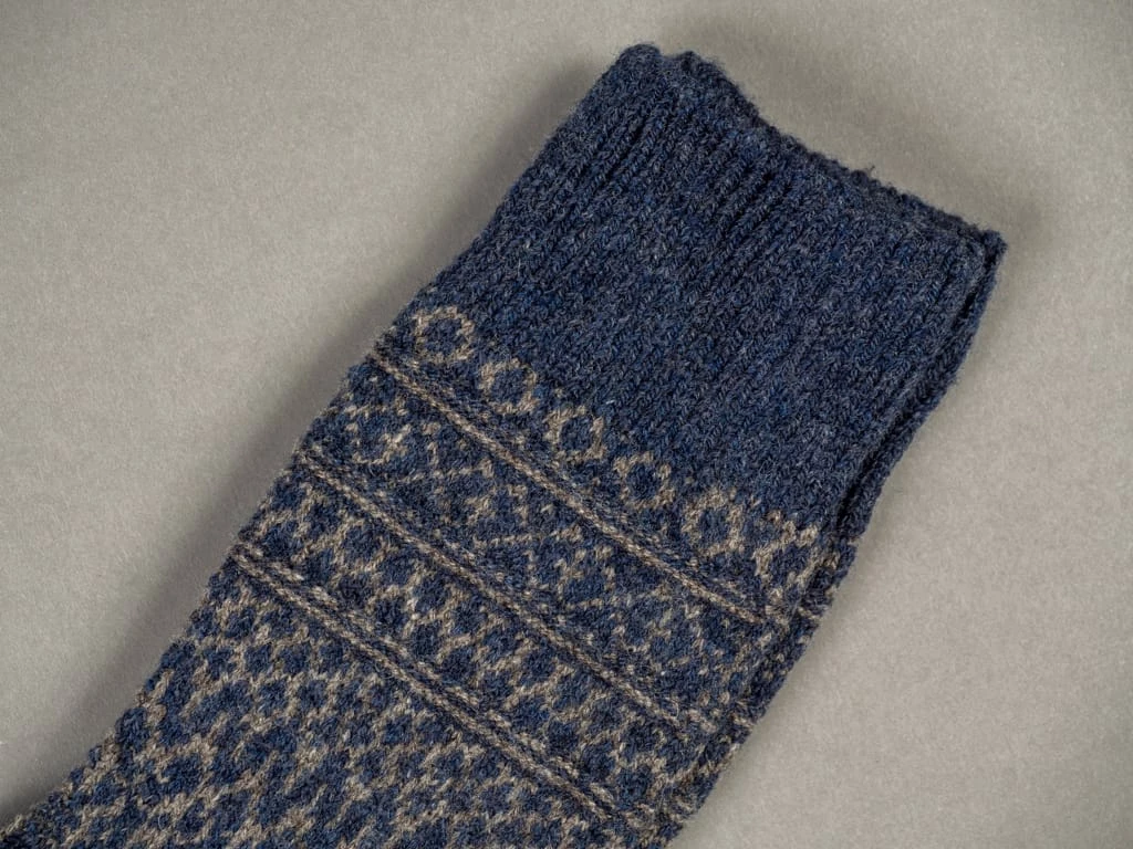 Nishiguchi Kutsushita Wool Jacquard Socks Navy 16 Nishiguchi Kutsushita Wool Jacquard Socks Navy