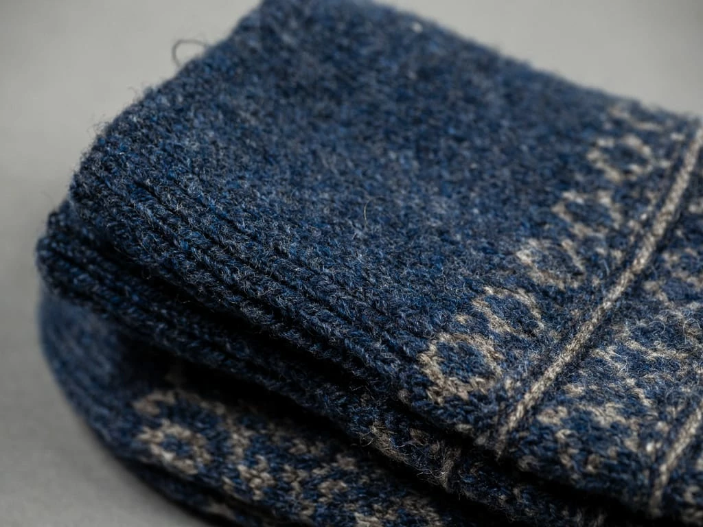 Nishiguchi Kutsushita Wool Jacquard Socks Navy 12 Nishiguchi Kutsushita Wool Jacquard Socks Navy