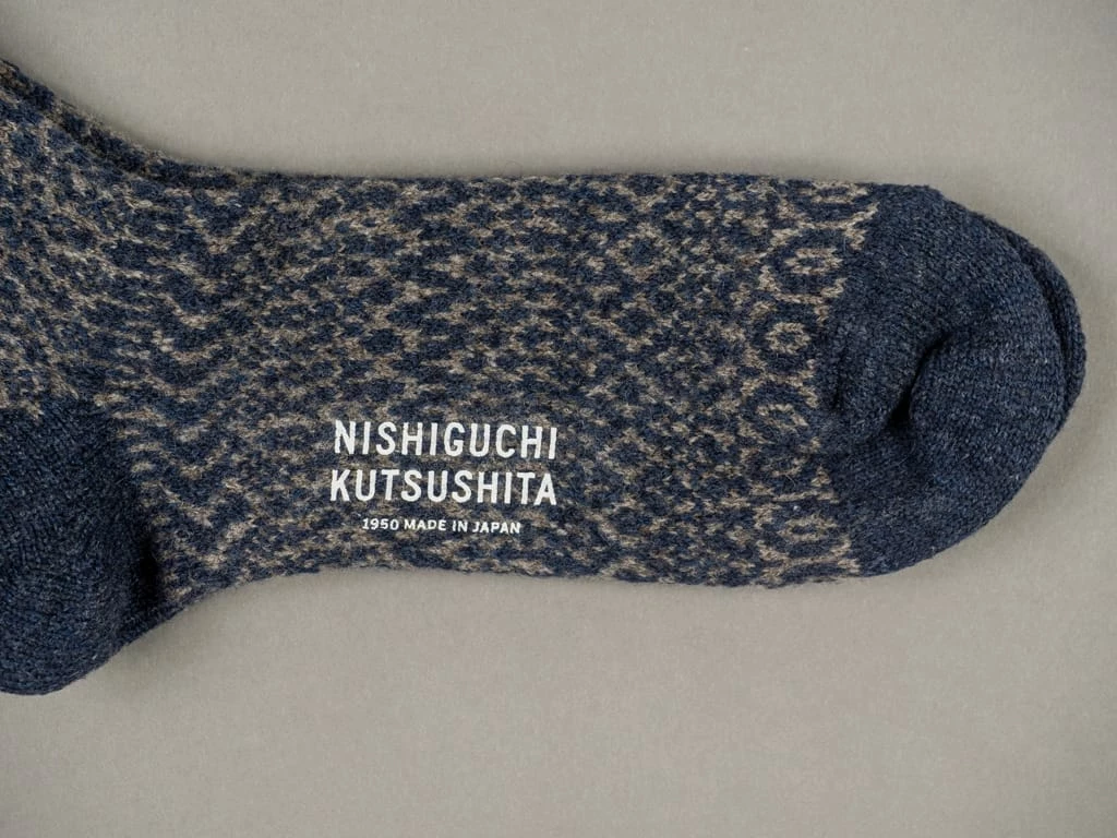 Nishiguchi Kutsushita Wool Jacquard Socks Navy 7 Nishiguchi Kutsushita Wool Jacquard Socks Navy