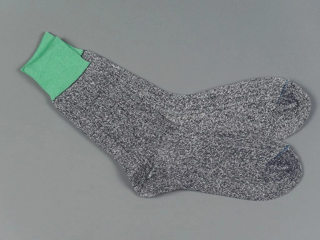 ROTOTO Double Face Crew Socks "Silk & Cotton" Mint/Grey 5 ROTOTO Double Face Crew Socks "Silk & Cotton" Mint/Grey