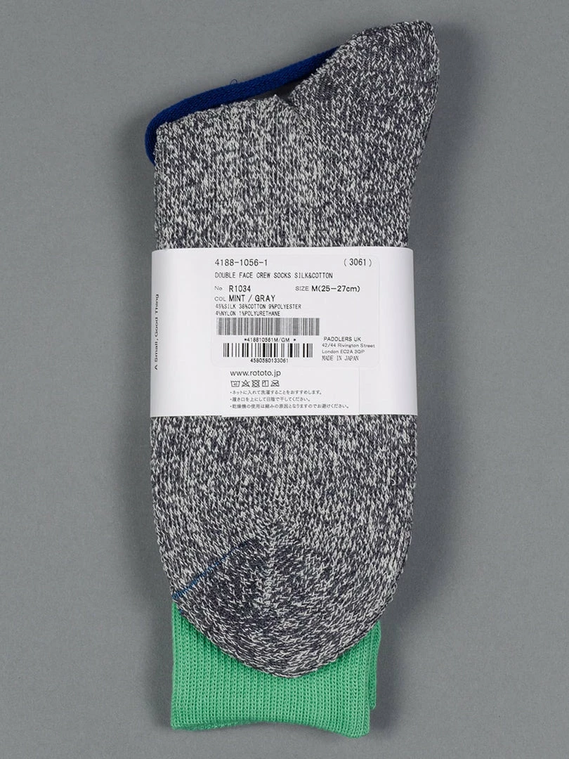 ROTOTO Double Face Crew Socks "Silk & Cotton" Mint/Grey 4 ROTOTO Double Face Crew Socks "Silk & Cotton" Mint/Grey