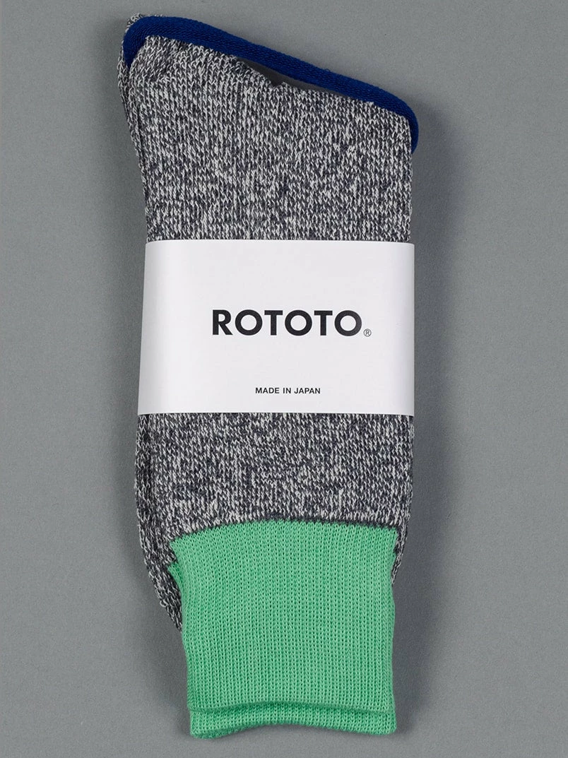 ROTOTO Double Face Crew Socks "Silk & Cotton" Mint/Grey 3 ROTOTO Double Face Crew Socks "Silk & Cotton" Mint/Grey