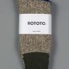 ROTOTO Double Face Crew Socks "Silk & Cotton" Olive/Dark Khaki
