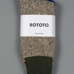 ROTOTO Double Face Crew Socks "Silk & Cotton" Olive/Dark Khaki