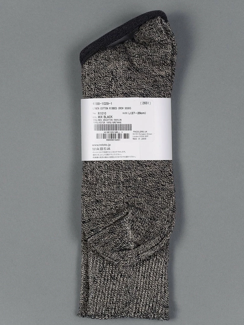 ROTOTO Linen Cotton Ribbed Crew Socks Mix Black 4 ROTOTO Linen Cotton Ribbed Crew Socks Mix Black